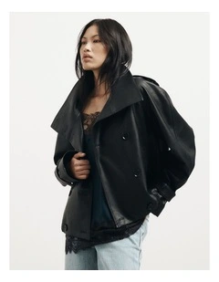 Funnel Neck Trench Coat in Black