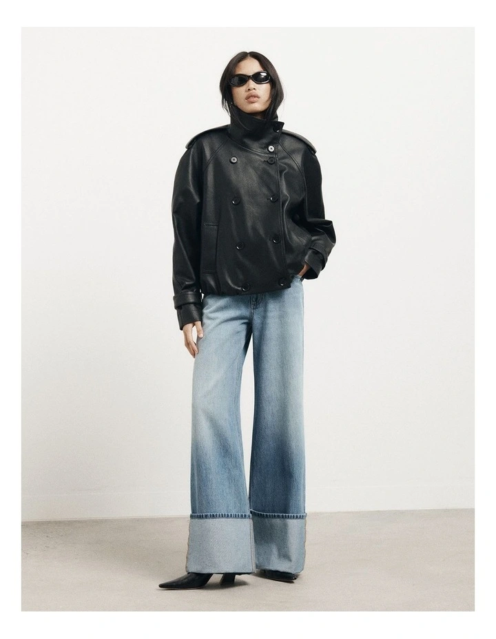 Funnel Neck Trench Coat in Black image 2