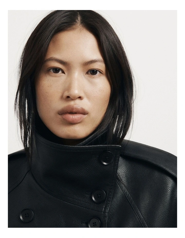 Funnel Neck Trench Coat in Black image 3
