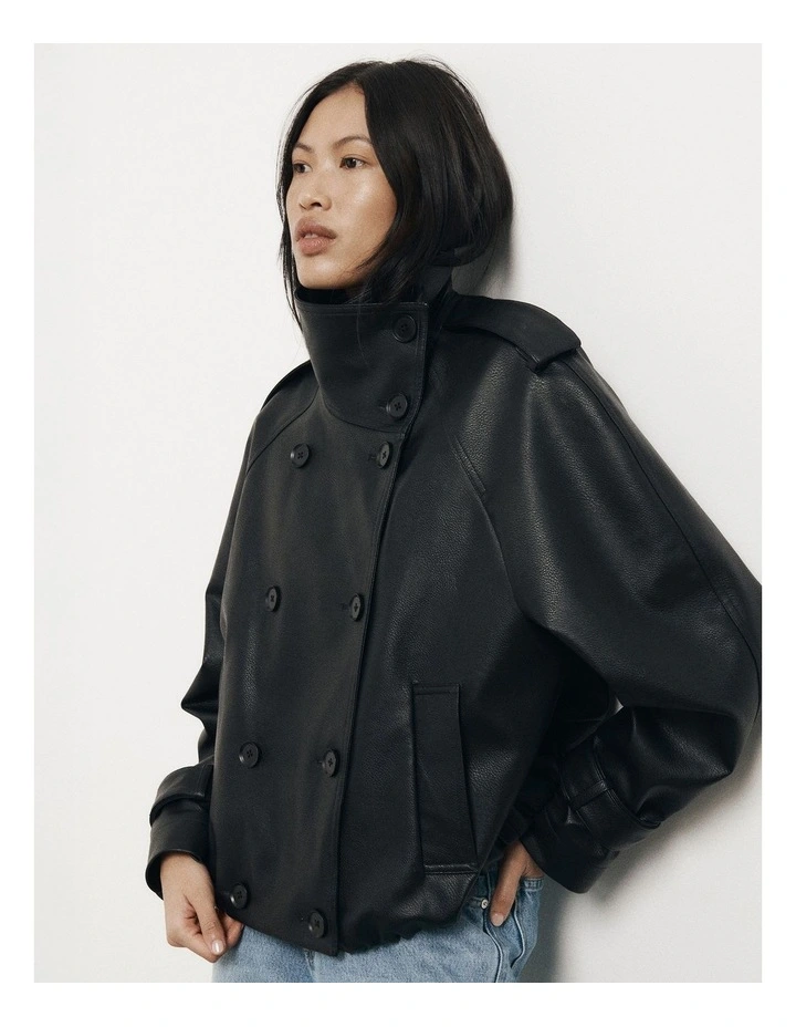 Funnel Neck Trench Coat in Black image 4