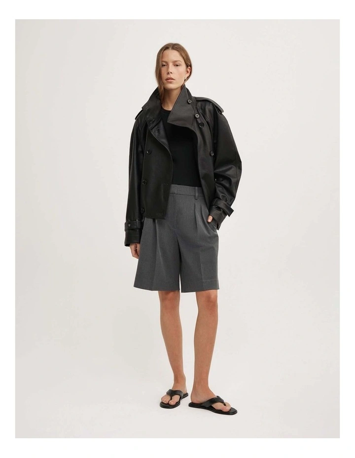 Funnel Neck Trench Coat in Black image 6