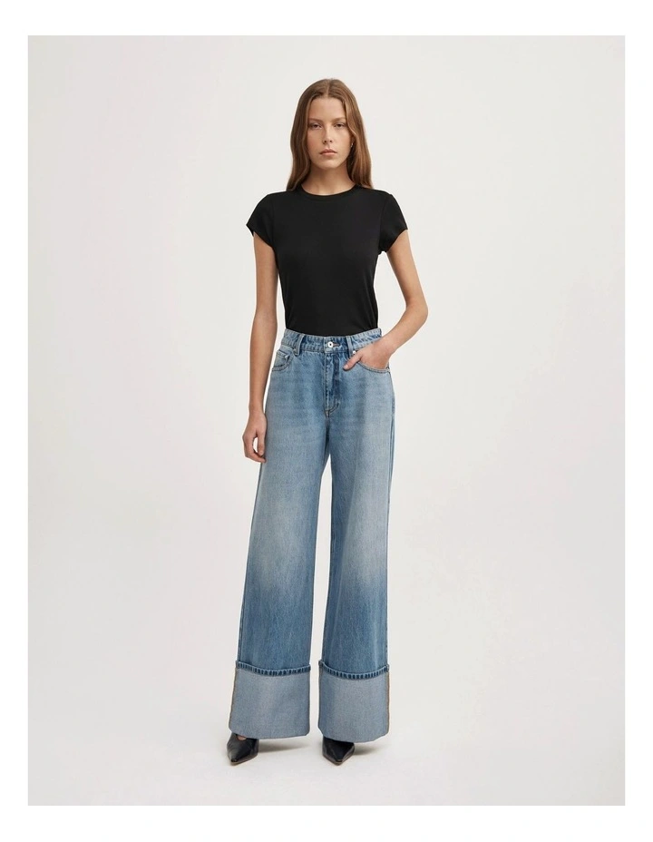 Cuff Detail Jeans in Vintage Sky Wash image 3