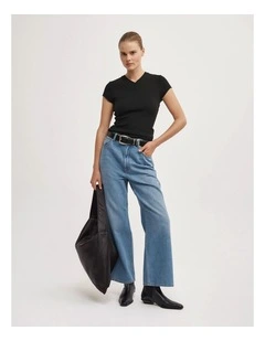 Wide Leg Crop Jeans in Vintage Sky Wash