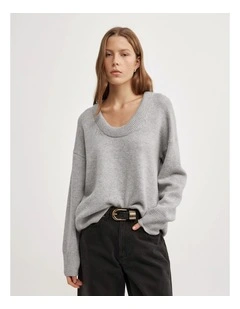 Relaxed Scoop Knit in Light Grey Marle