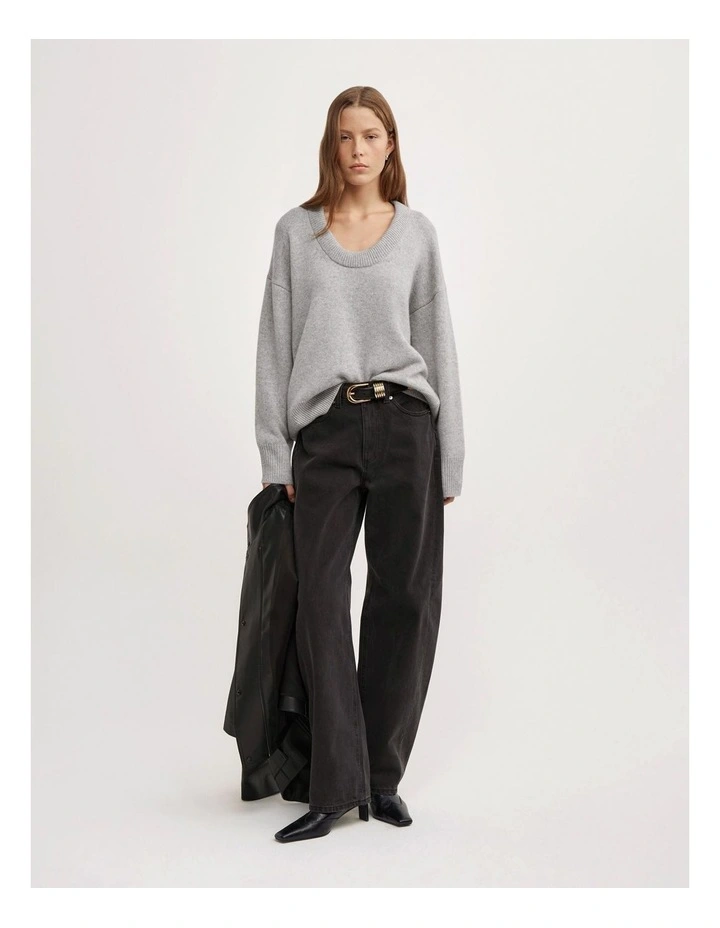 Relaxed Scoop Knit in Light Grey Marle image 2