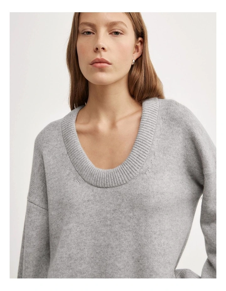 Relaxed Scoop Knit in Light Grey Marle image 3