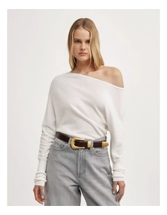 Fine Asymmetric Knit in Chalk