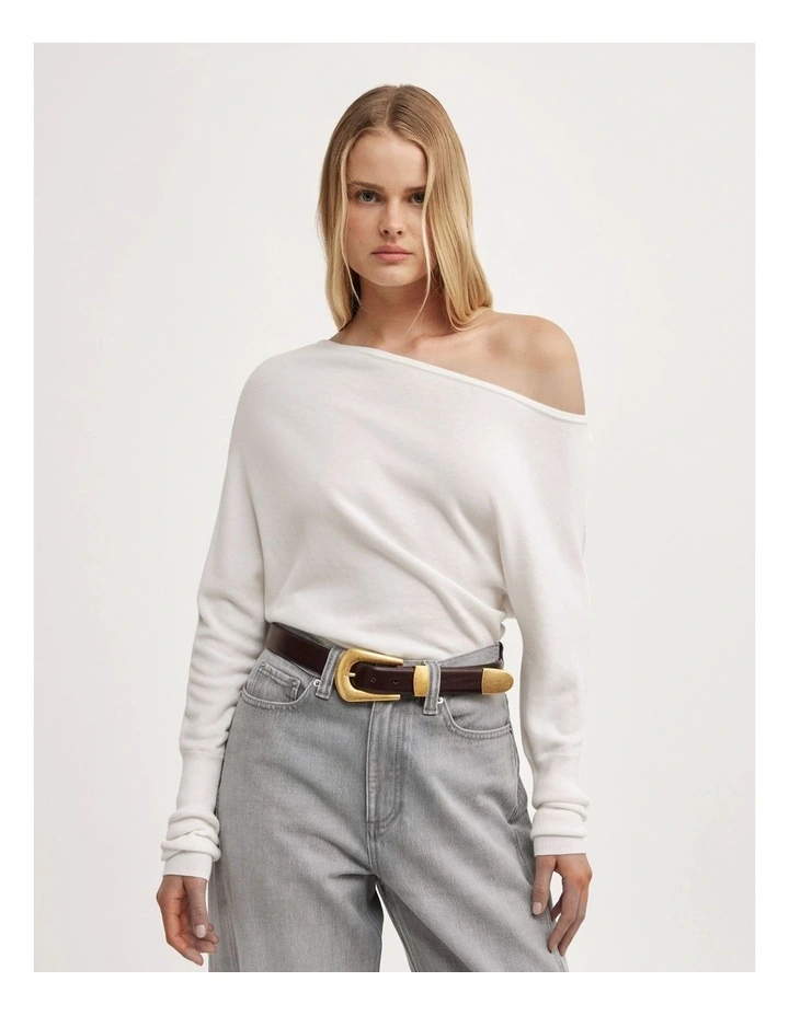 Fine Asymmetric Knit in Chalk image 1