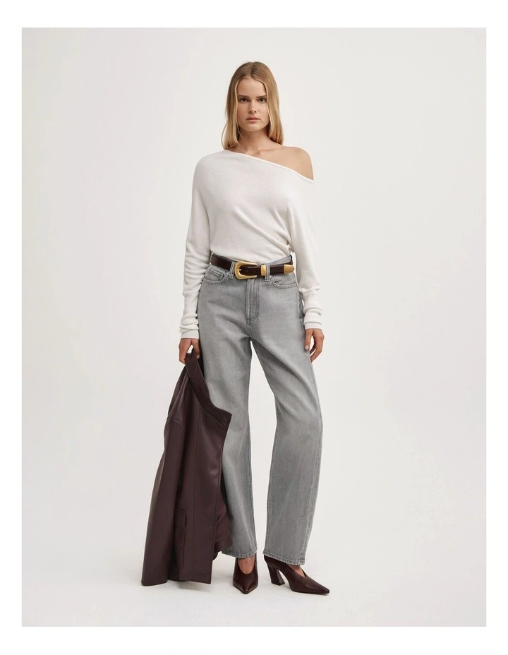 Fine Asymmetric Knit in Chalk image 2