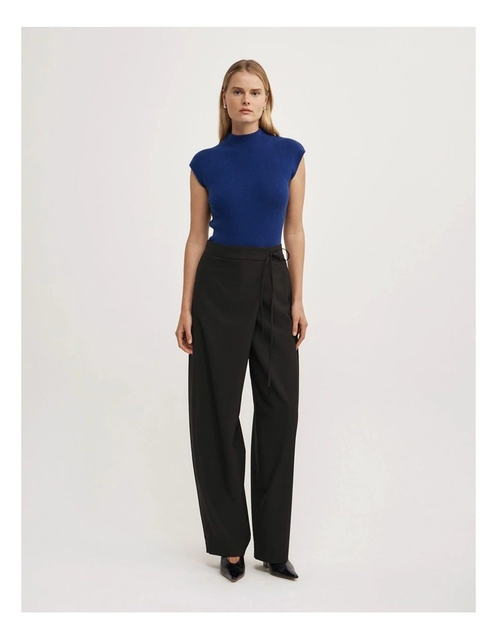 High Neck Knit T-shirt in Royal Blue image 2