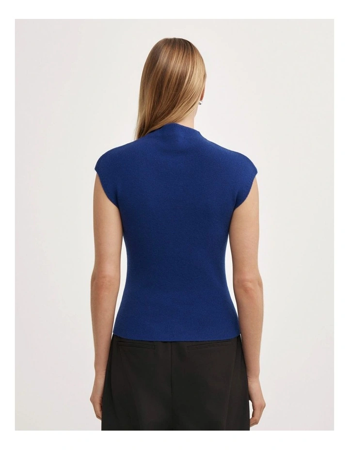 High Neck Knit T-shirt in Royal Blue image 4