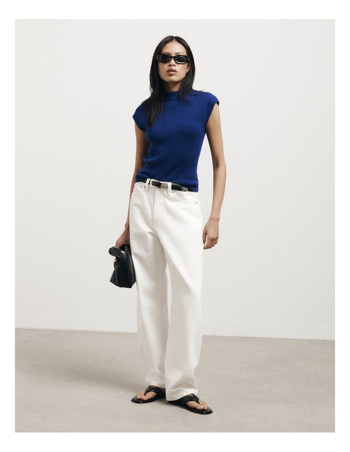 High Neck Knit T-shirt in Royal Blue image 5