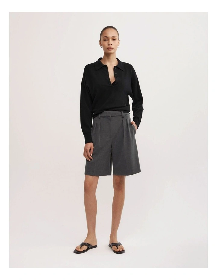 Collared Knit Polo in Black image 2