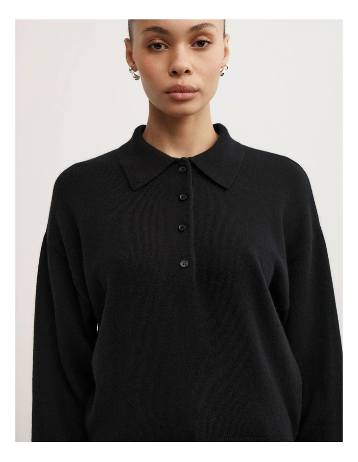 Collared Knit Polo in Black image 4