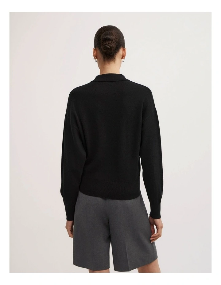 Collared Knit Polo in Black image 5