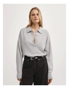 Collared Knit Polo in Light Grey Marle