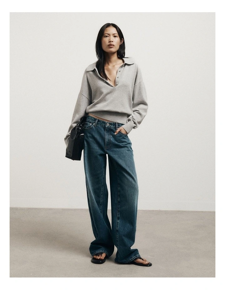 Collared Knit Polo in Light Grey Marle image 3