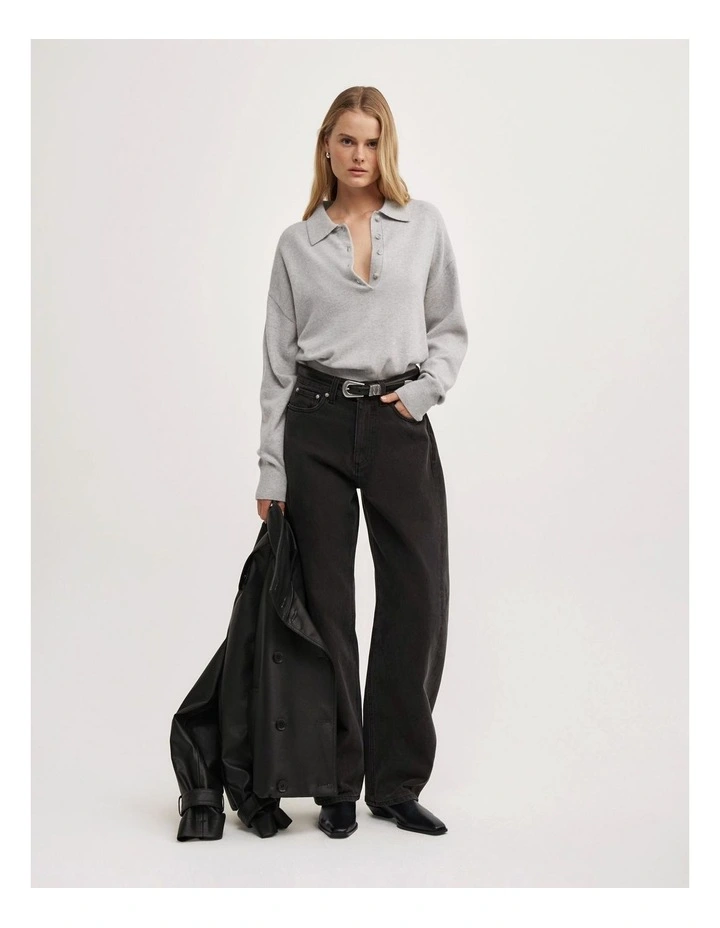 Collared Knit Polo in Light Grey Marle image 4