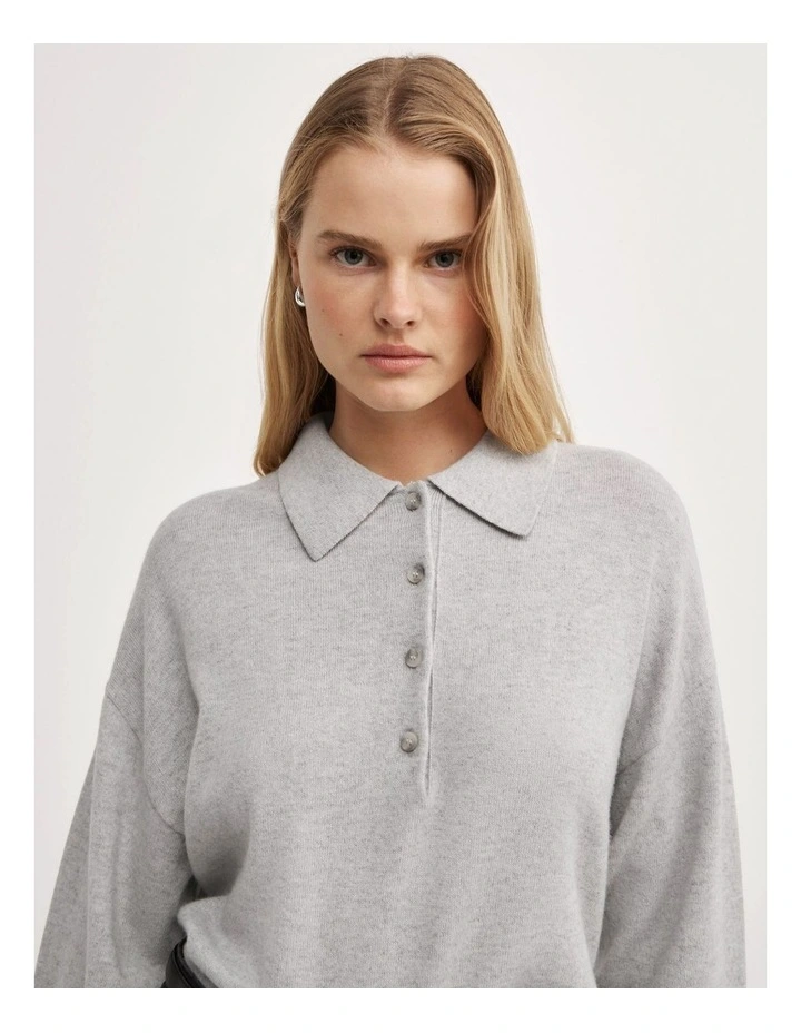 Collared Knit Polo in Light Grey Marle image 5