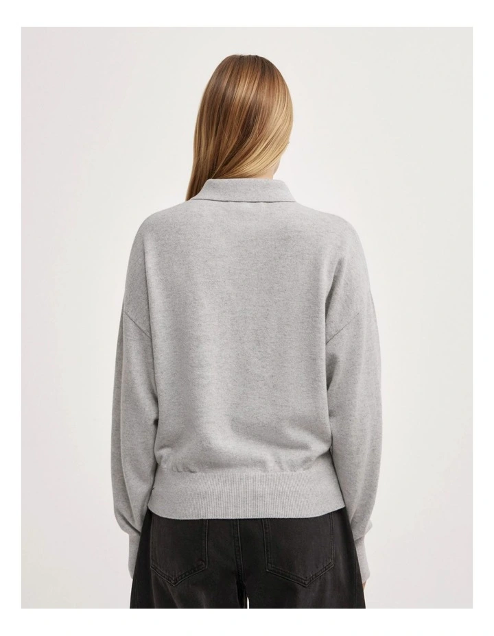 Collared Knit Polo in Light Grey Marle image 6