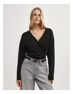 Asymmetric Wrap Knit Cardi in Black