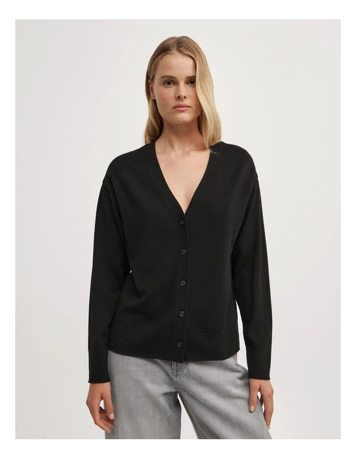 Asymmetric Wrap Knit Cardi in Black image 2