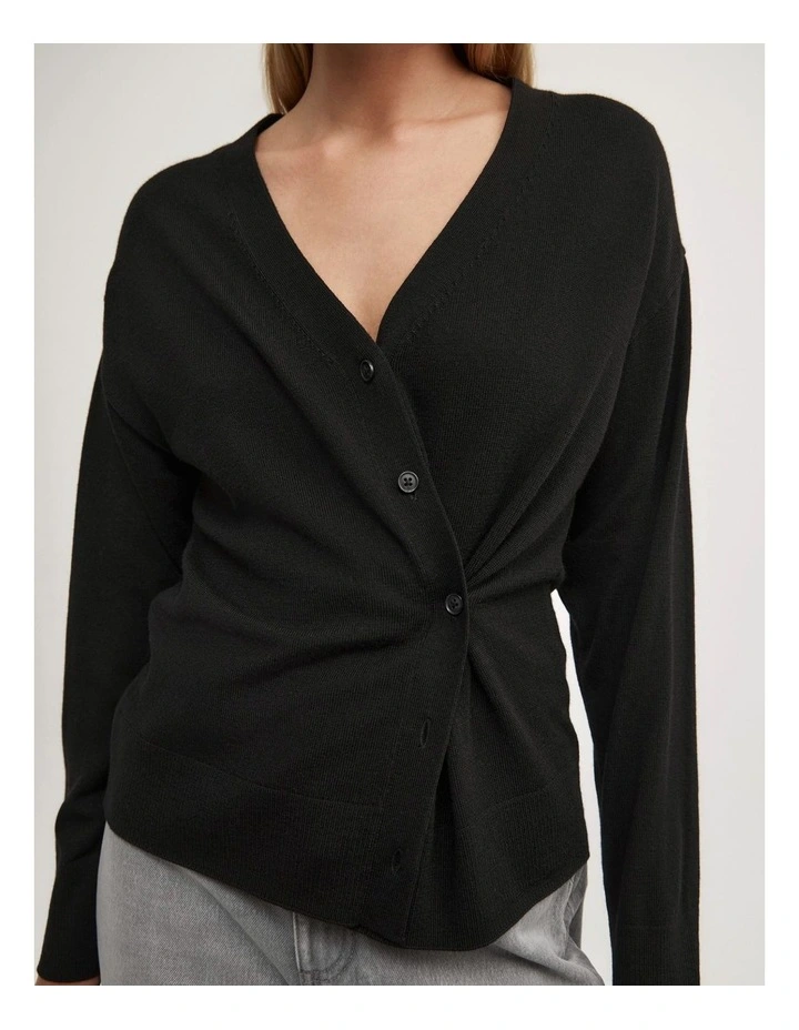 Asymmetric Wrap Knit Cardi in Black image 3