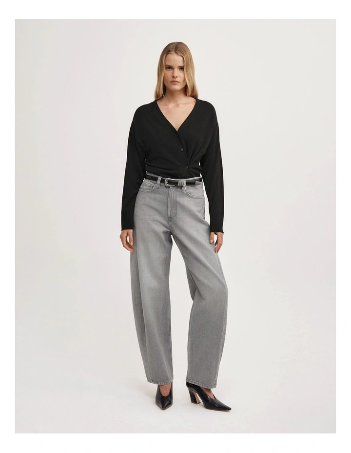 Asymmetric Wrap Knit Cardi in Black image 4