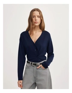 Asymmetric Wrap Knit Cardi in Navy