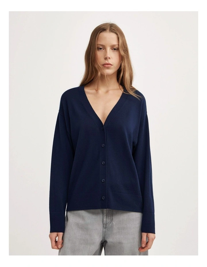 Asymmetric Wrap Knit Cardi in Navy image 2