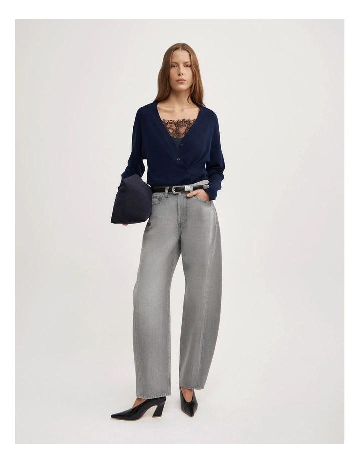 Asymmetric Wrap Knit Cardi in Navy image 4