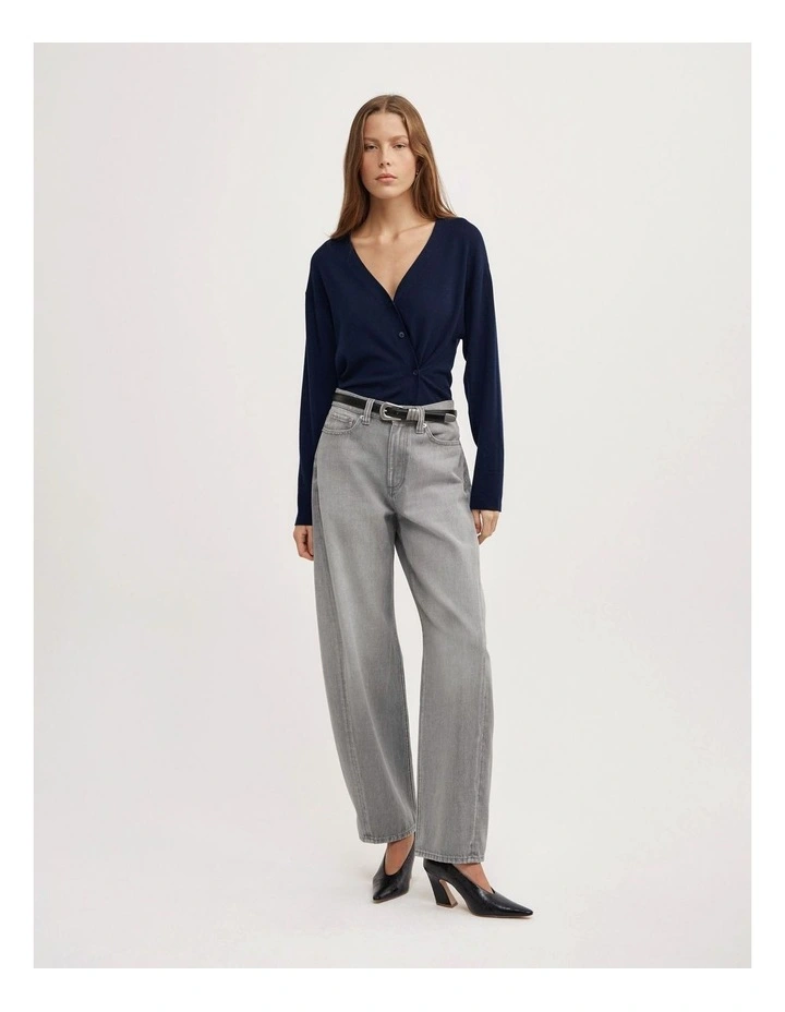 Asymmetric Wrap Knit Cardi in Navy image 5
