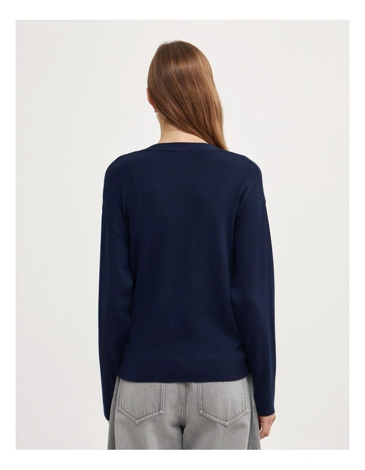 Asymmetric Wrap Knit Cardi in Navy image 6