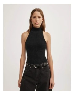 Fluffy High Neck Tank in Black