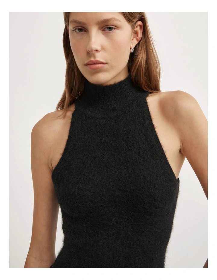 Fluffy High Neck Tank in Black image 3