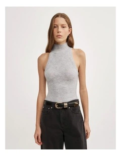 Fluffy High Neck Tank in Light Grey Marle
