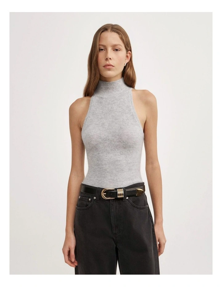 Fluffy High Neck Tank in Light Grey Marle image 1