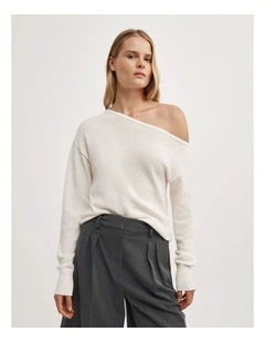 Asymmetric Long-sleeve Knit in Chalk