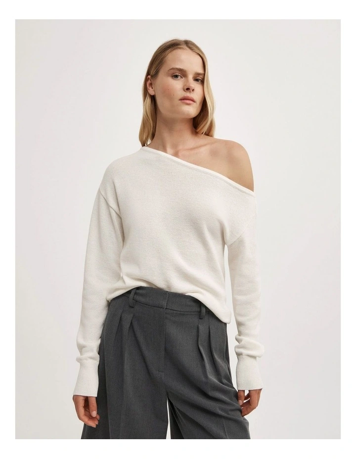 Asymmetric Long-sleeve Knit in Chalk image 1