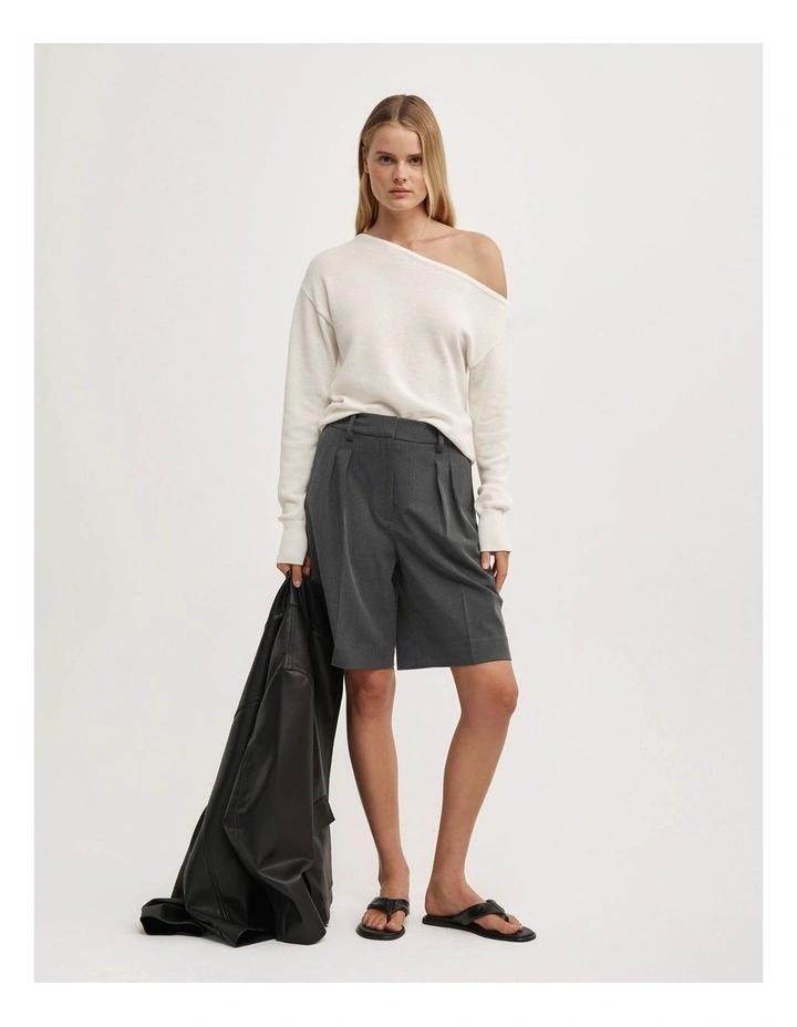 Asymmetric Long-sleeve Knit in Chalk image 2