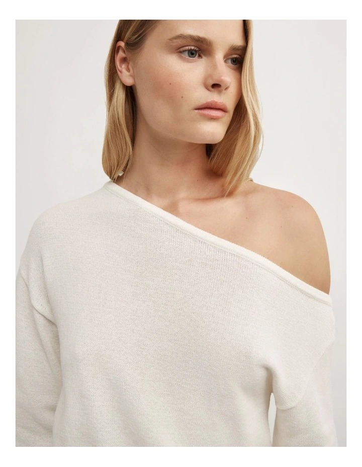 Asymmetric Long-sleeve Knit in Chalk image 3