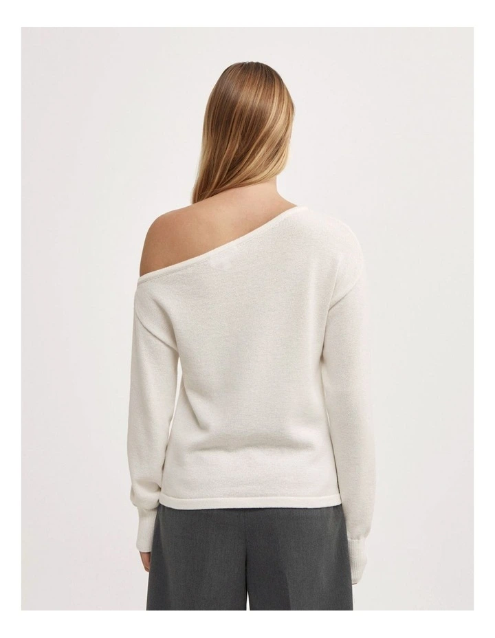 Asymmetric Long-sleeve Knit in Chalk image 4