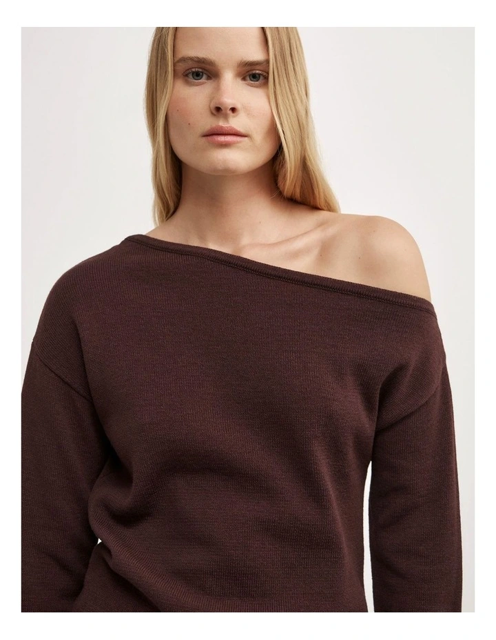 Asymmetric Long-sleeve Knit in Espresso image 3