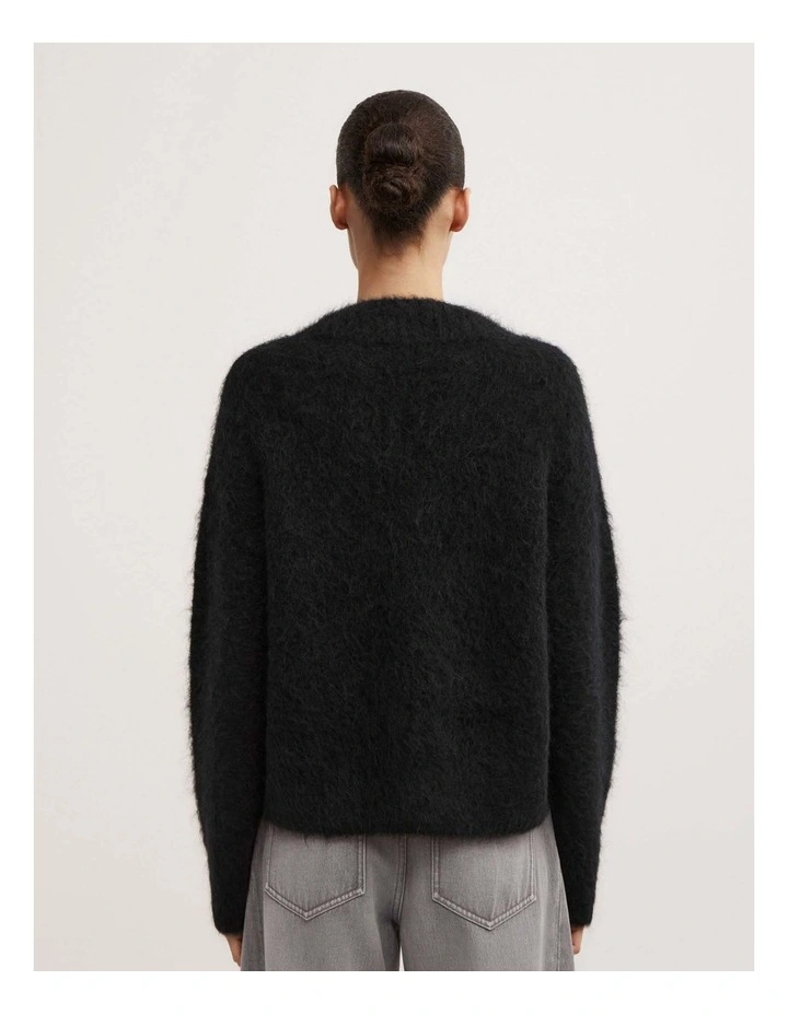 High V-neck Fluffy Knit in Black image 5