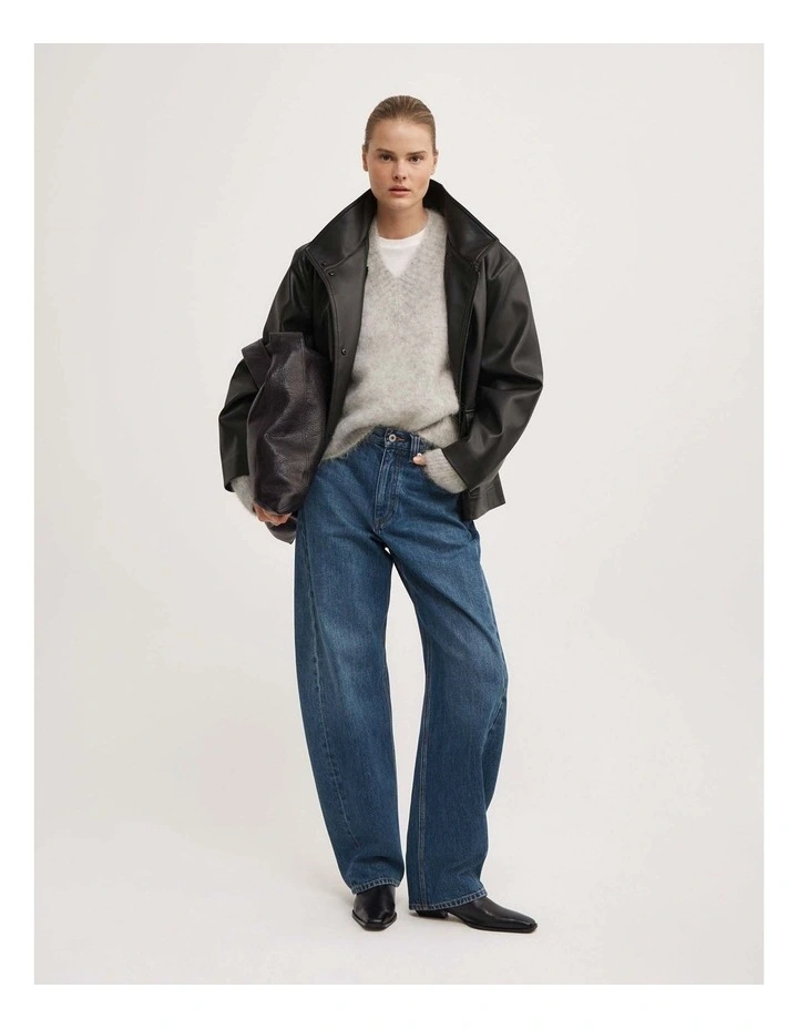 High V-neck Fluffy Knit in Light Grey Marle image 2
