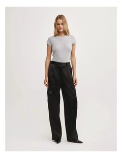 Satin Cargo Pant in Black