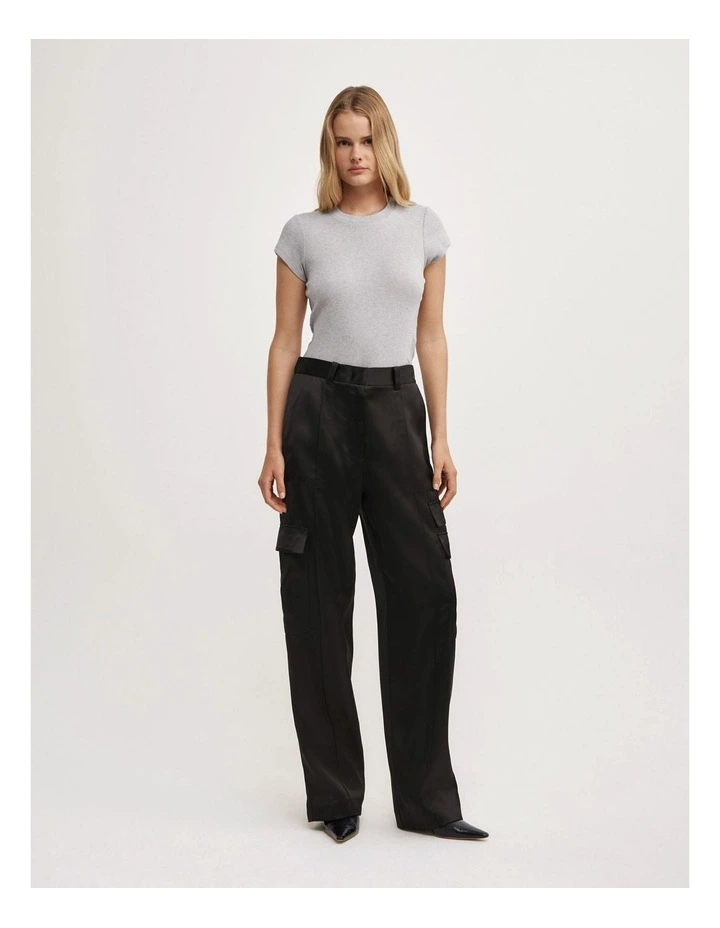 Satin Cargo Pant in Black image 1