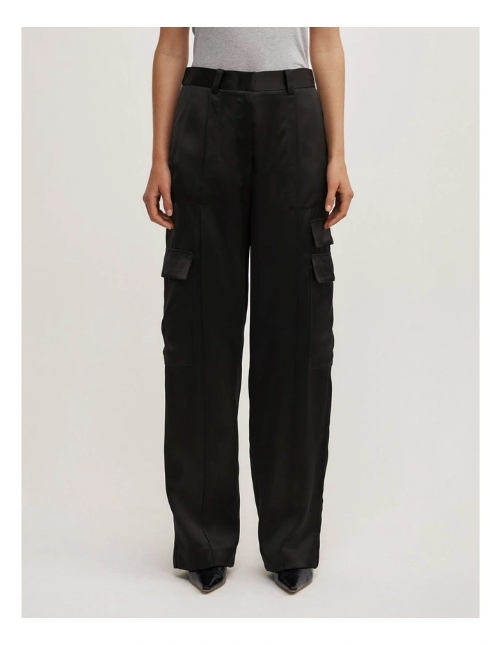 Satin Cargo Pant in Black image 2