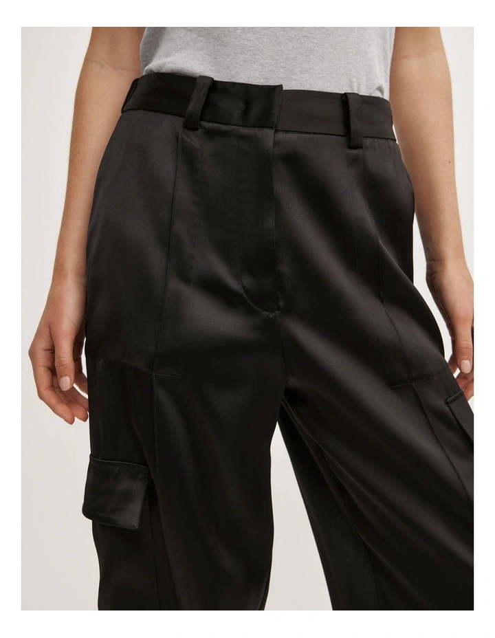 Satin Cargo Pant in Black image 3