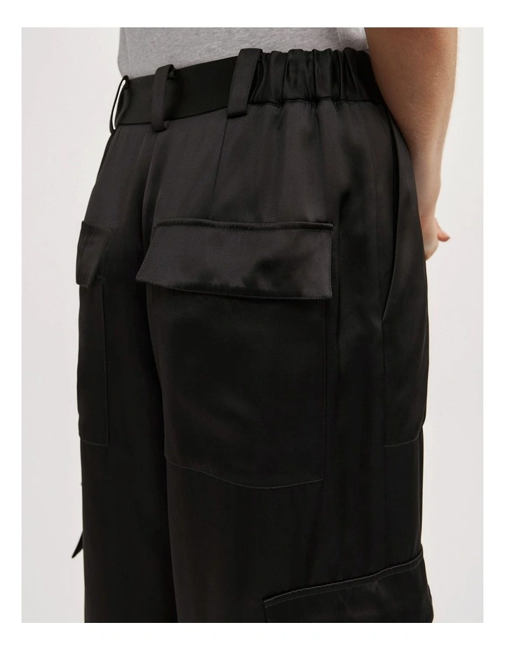 Satin Cargo Pant in Black image 5